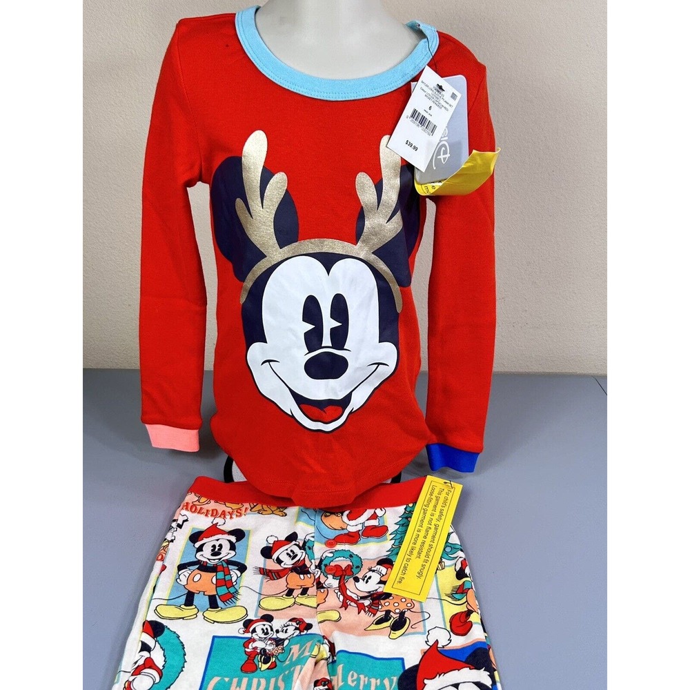 Disney Kids Unisex Mickey Mouse Pajamas Size 6 Red PJs 2PC Set New